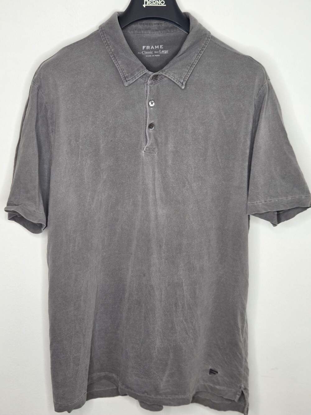 FRAME Classic Fit Mens Large (L)Washed Short Sleeve Gray Polo Shirt